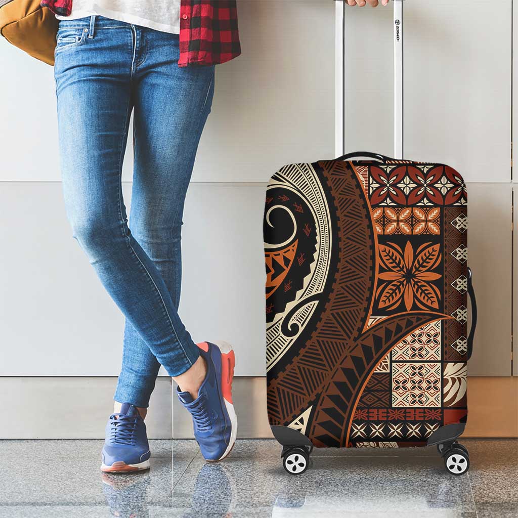 Vintage Samoa Siapo Mamanu Luggage Cover Brown Samoan Tapa Motif - Polynesian Pride