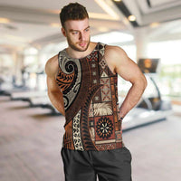 Vintage Samoa Siapo Mamanu Men Tank Top Brown Samoan Tapa Motif LT9 Brown - Polynesian Pride