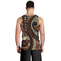 Vintage Samoa Siapo Mamanu Men Tank Top Brown Samoan Tapa Motif LT9 - Polynesian Pride