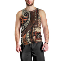 Vintage Samoa Siapo Mamanu Men Tank Top Brown Samoan Tapa Motif LT9 - Polynesian Pride