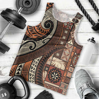 Vintage Samoa Siapo Mamanu Men Tank Top Brown Samoan Tapa Motif LT9 - Polynesian Pride