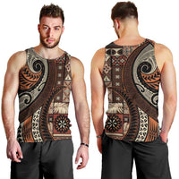 Vintage Samoa Siapo Mamanu Men Tank Top Brown Samoan Tapa Motif LT9 - Polynesian Pride