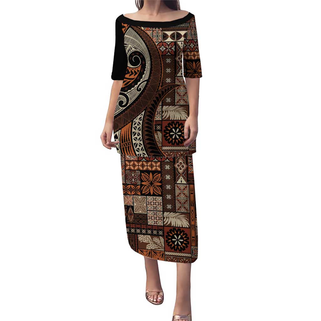 Vintage Samoa Siapo Mamanu Puletasi Brown Samoan Tapa Motif - Polynesian Pride