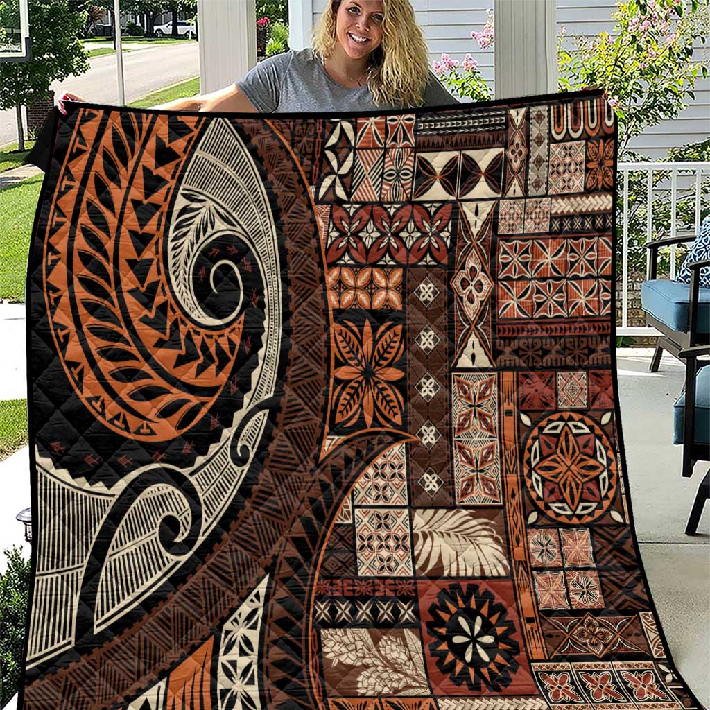 Vintage Samoa Siapo Mamanu Quilt Brown Samoan Tapa Motif - Polynesian Pride