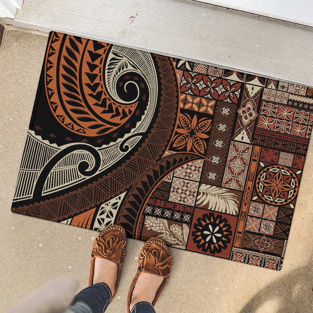 Vintage Samoa Siapo Mamanu Rubber Doormat Brown Samoan Tapa Motif - Polynesian Pride