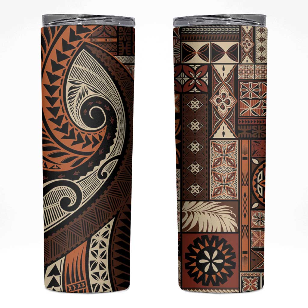 Vintage Samoa Siapo Mamanu Skinny Tumbler Brown Samoan Tapa Motif - Polynesian Pride