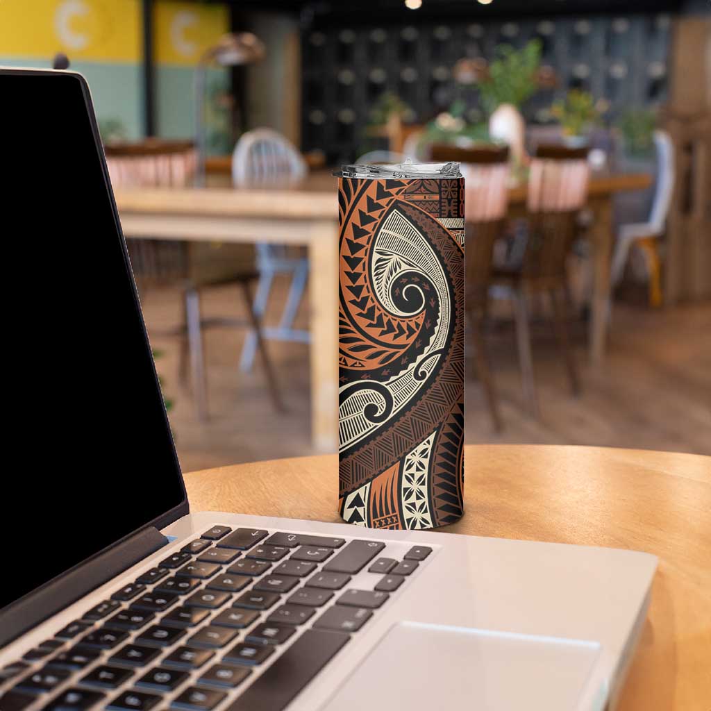 Vintage Samoa Siapo Mamanu Skinny Tumbler Brown Samoan Tapa Motif - Polynesian Pride