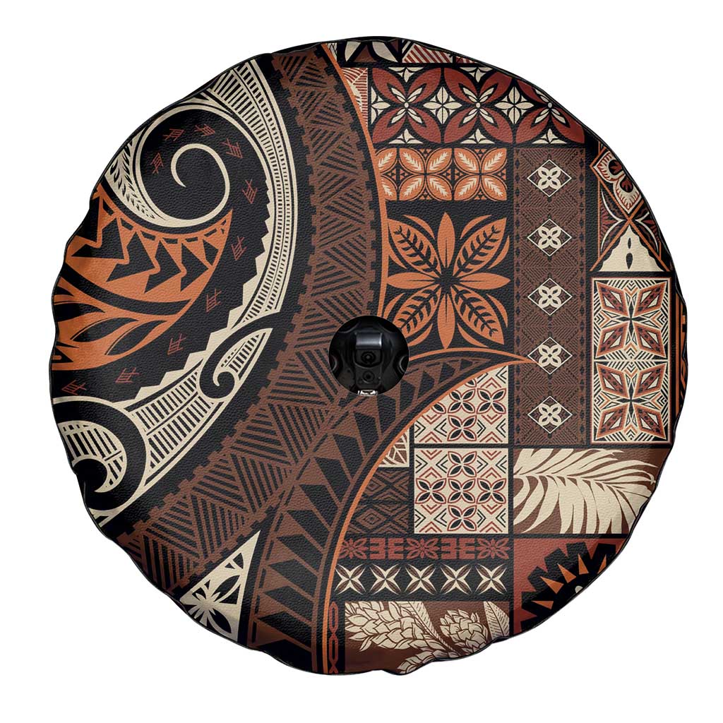 Vintage Samoa Siapo Mamanu Spare Tire Cover Brown Samoan Tapa Motif - Polynesian Pride