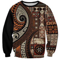 Vintage Samoa Siapo Mamanu Sweatshirt Brown Samoan Tapa Motif - Polynesian Pride