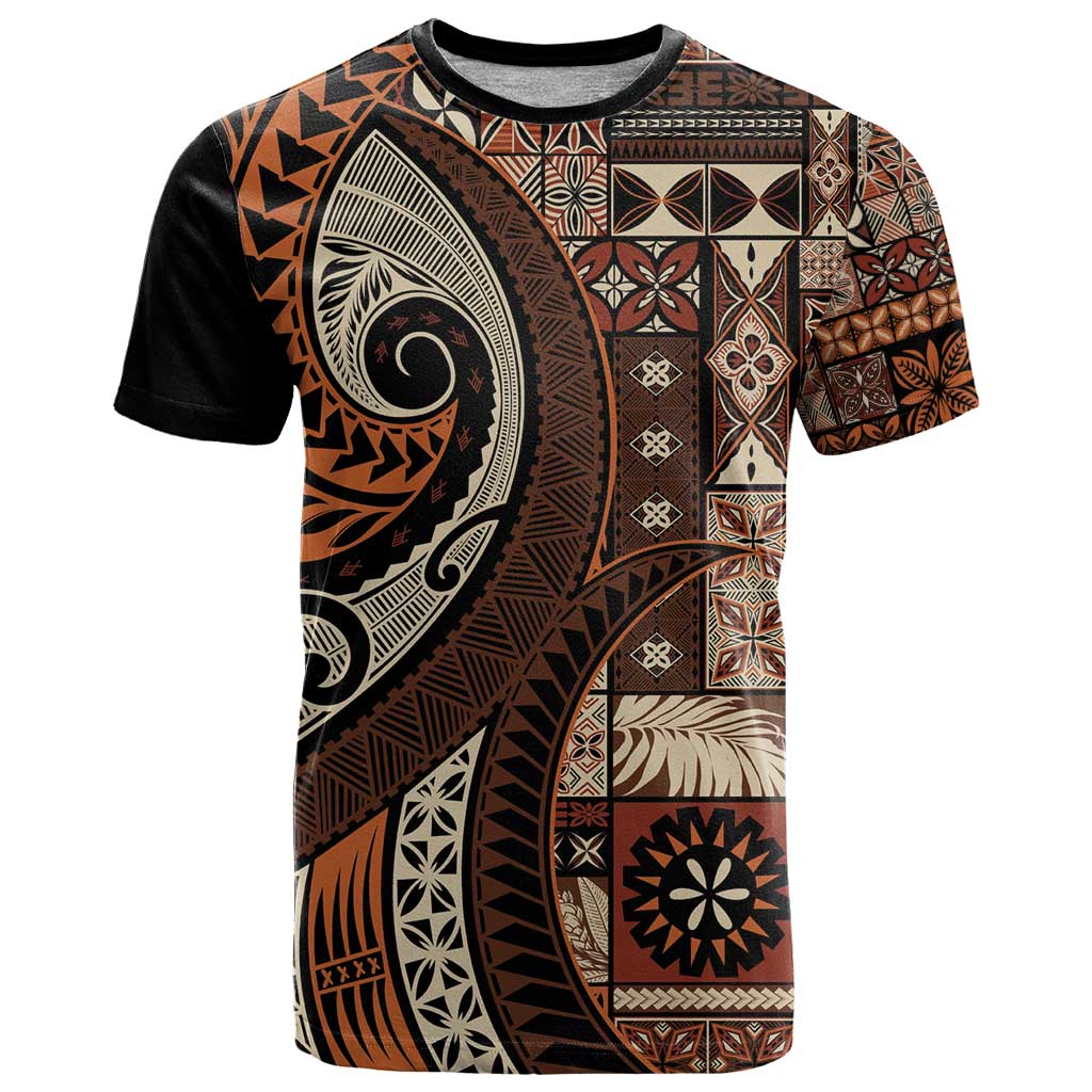 Vintage Samoa Siapo Mamanu T Shirt Brown Samoan Tapa Motif LT9 Brown - Polynesian Pride