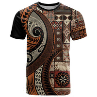 Vintage Samoa Siapo Mamanu T Shirt Brown Samoan Tapa Motif LT9 Brown - Polynesian Pride