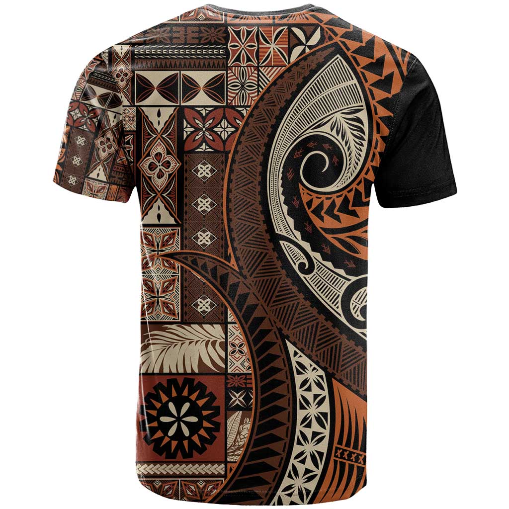 Vintage Samoa Siapo Mamanu T Shirt Brown Samoan Tapa Motif LT9 - Polynesian Pride