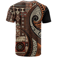 Vintage Samoa Siapo Mamanu T Shirt Brown Samoan Tapa Motif LT9 - Polynesian Pride