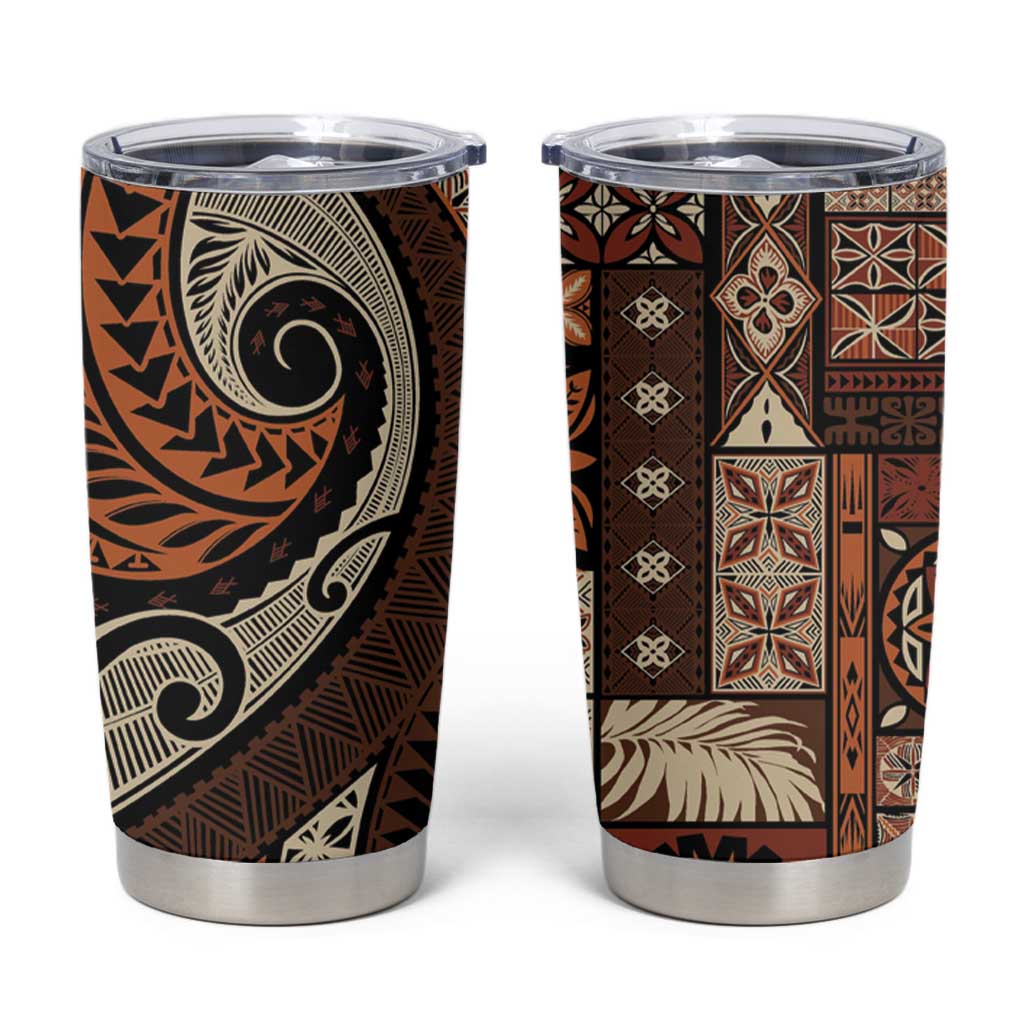 Vintage Samoa Siapo Mamanu Tumbler Cup Brown Samoan Tapa Motif - Polynesian Pride