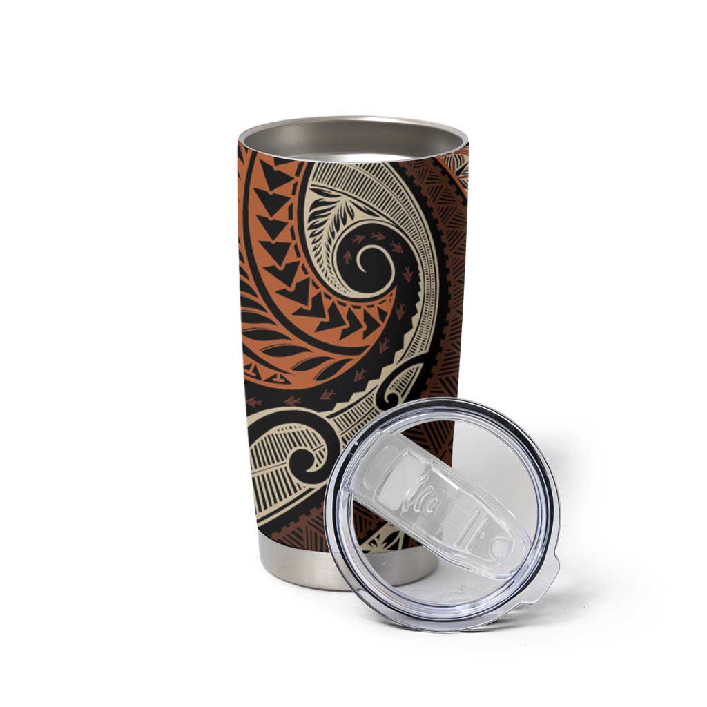 Vintage Samoa Siapo Mamanu Tumbler Cup Brown Samoan Tapa Motif - Polynesian Pride