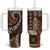 Vintage Samoa Siapo Mamanu Tumbler With Handle Brown Samoan Tapa Motif - Polynesian Pride