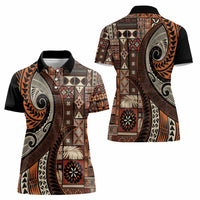 Vintage Samoa Siapo Mamanu Women Polo Shirt Brown Samoan Tapa Motif - Polynesian Pride