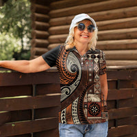 Vintage Samoa Siapo Mamanu Women Polo Shirt Brown Samoan Tapa Motif - Polynesian Pride