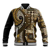 Vintage Samoa Siapo Mamanu Baseball Jacket Gold Samoan Tapa Motif - Polynesian Pride