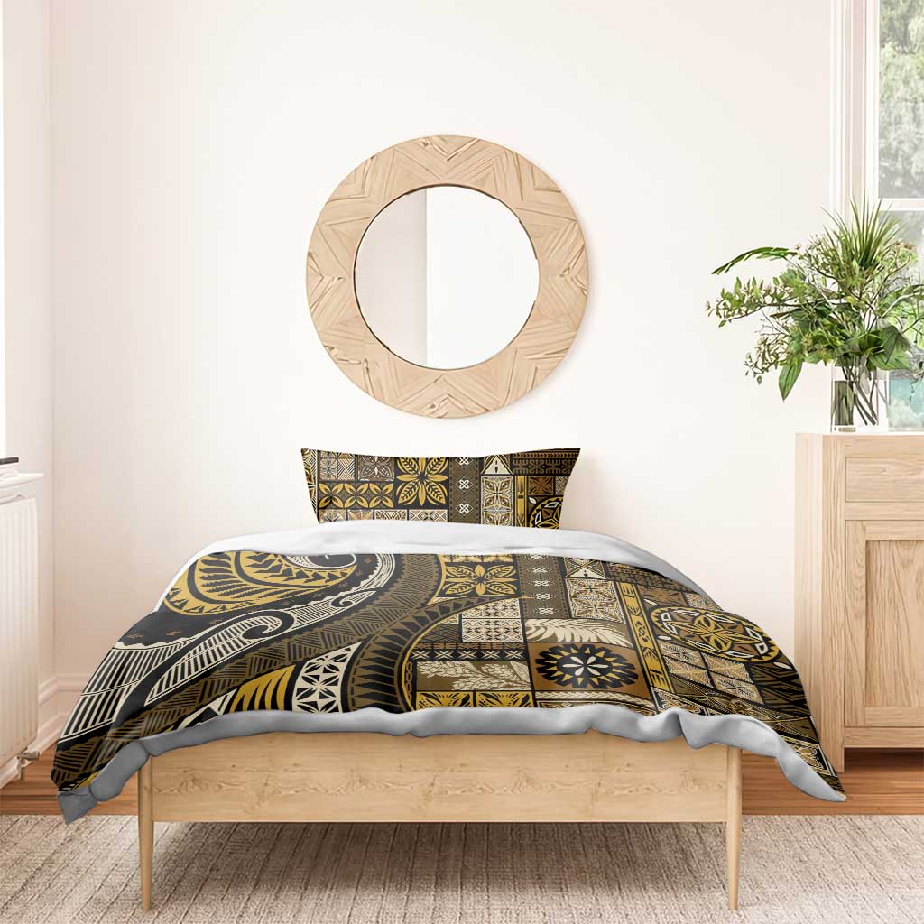 Vintage Samoa Siapo Mamanu Bedding Set Gold Samoan Tapa Motif - Polynesian Pride