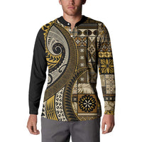 Vintage Samoa Siapo Mamanu Button Sweatshirt Gold Samoan Tapa Motif - Polynesian Pride