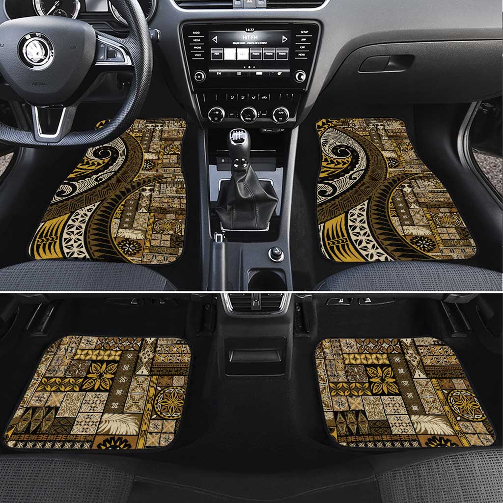 Vintage Samoa Siapo Mamanu Car Mats Gold Samoan Tapa Motif - Polynesian Pride