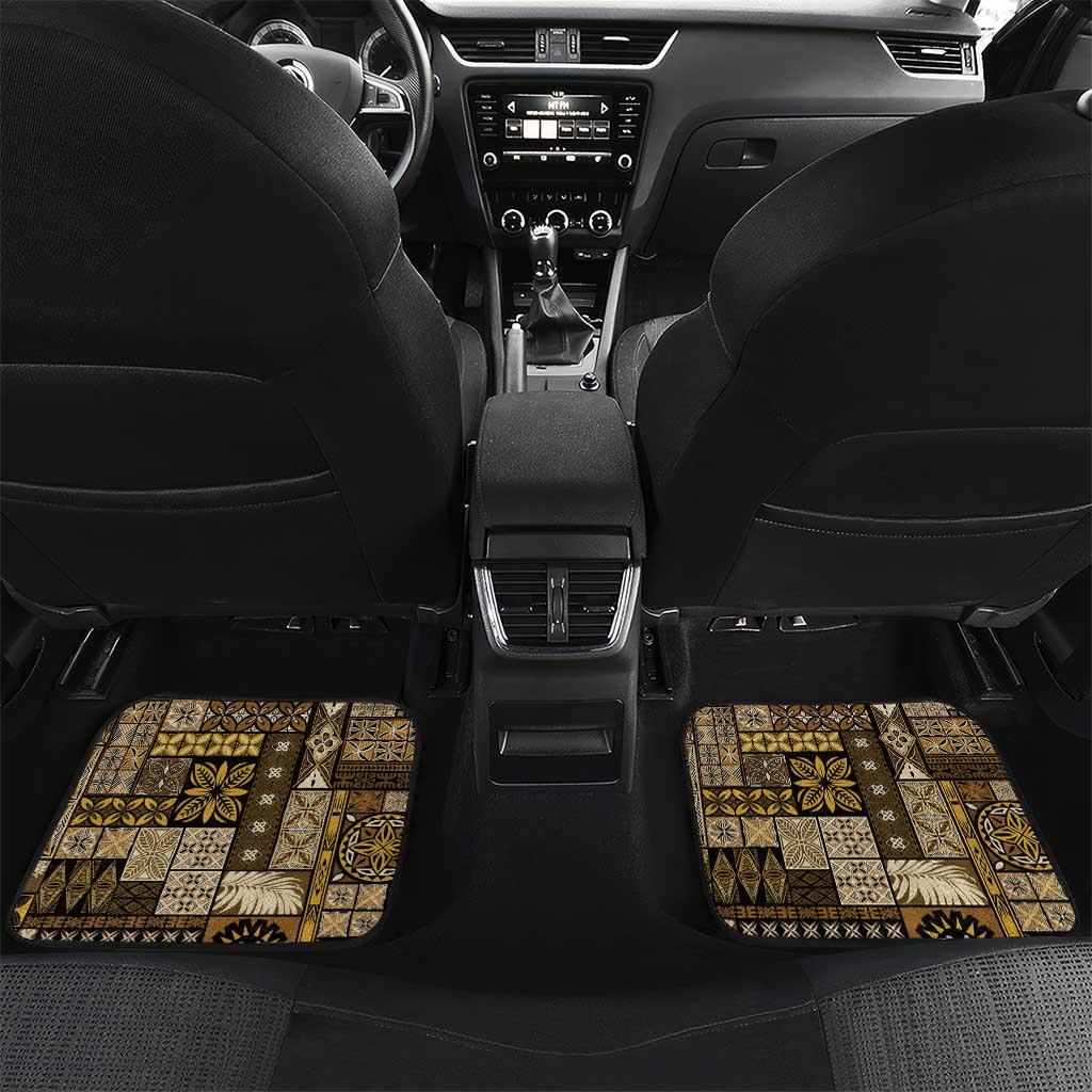 Vintage Samoa Siapo Mamanu Car Mats Gold Samoan Tapa Motif - Polynesian Pride