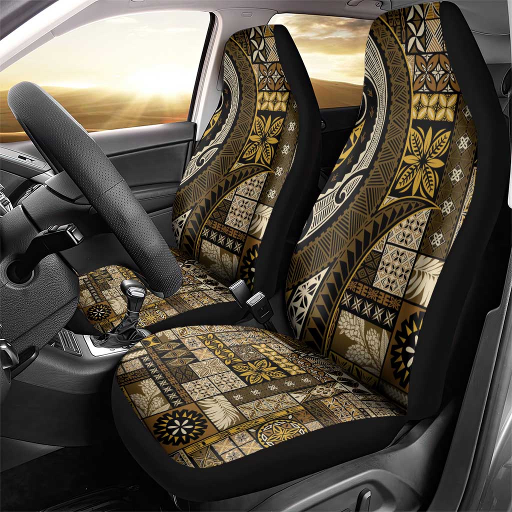 Vintage Samoa Siapo Mamanu Car Seat Cover Gold Samoan Tapa Motif - Polynesian Pride