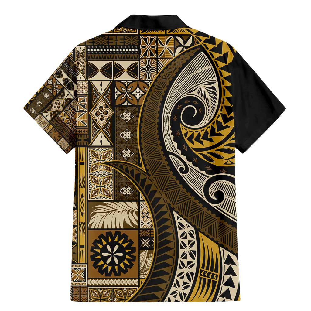 Vintage Samoa Siapo Mamanu Family Matching Mermaid Dress and Hawaiian Shirt Gold Samoan Tapa Motif LT9 - Polynesian Pride