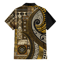 Vintage Samoa Siapo Mamanu Family Matching Mermaid Dress and Hawaiian Shirt Gold Samoan Tapa Motif LT9 - Polynesian Pride