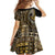 Vintage Samoa Siapo Mamanu Family Matching Off The Shoulder Long Sleeve Dress and Hawaiian Shirt Gold Samoan Tapa Motif - Polynesian Pride