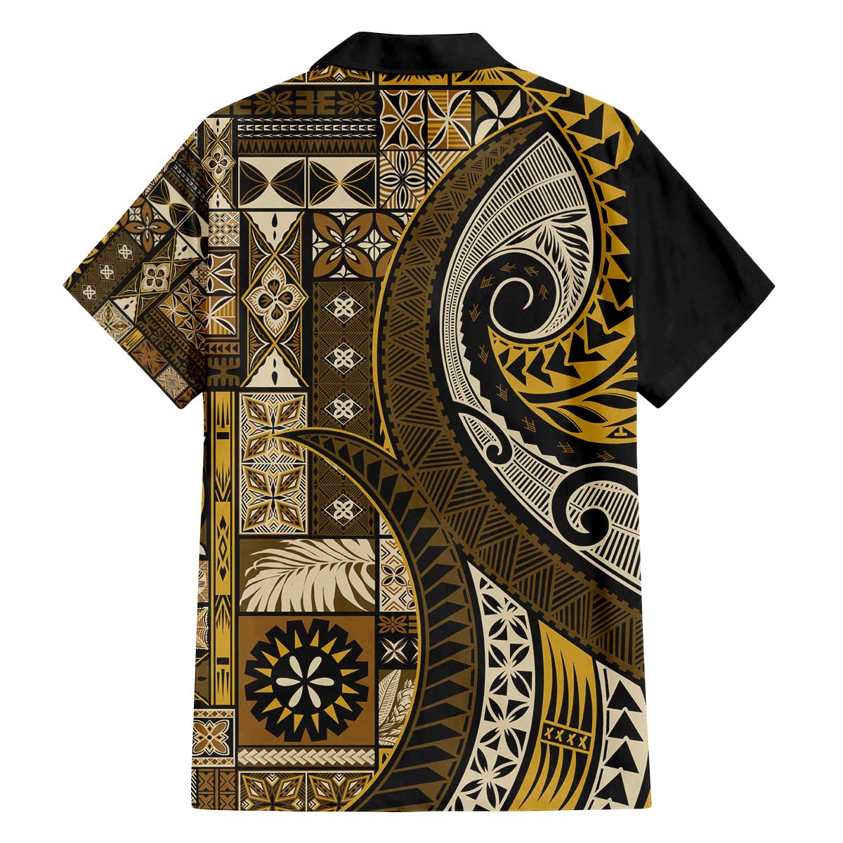 Vintage Samoa Siapo Mamanu Family Matching Off The Shoulder Long Sleeve Dress and Hawaiian Shirt Gold Samoan Tapa Motif LT9 - Polynesian Pride