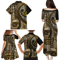 Vintage Samoa Siapo Mamanu Family Matching Puletasi and Hawaiian Shirt Gold Samoan Tapa Motif LT9 - Polynesian Pride