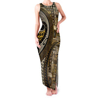 Vintage Samoa Siapo Mamanu Family Matching Tank Maxi Dress and Hawaiian Shirt Gold Samoan Tapa Motif LT9 Mom's Dress Gold - Polynesian Pride