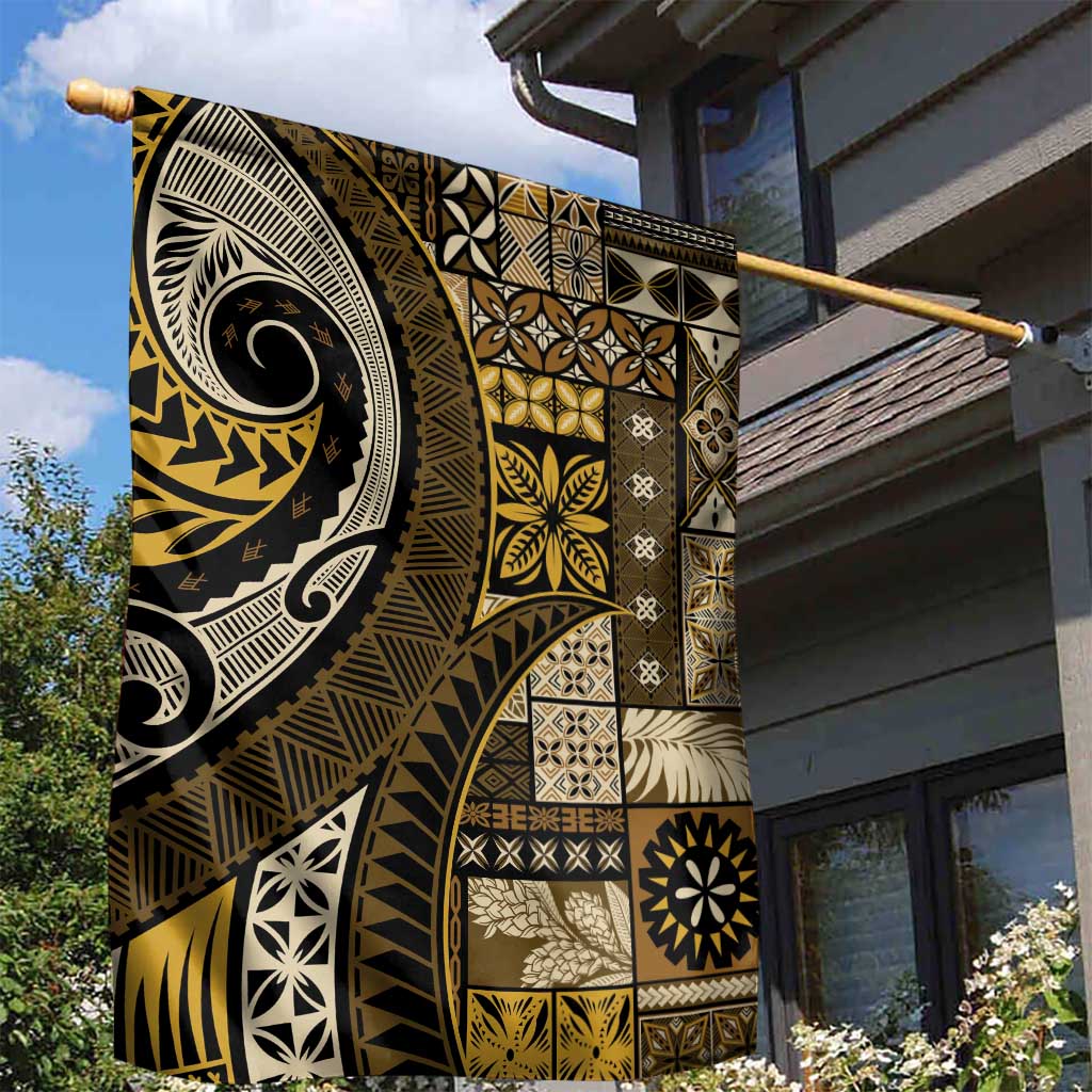 Vintage Samoa Siapo Mamanu Garden Flag Gold Samoan Tapa Motif - Polynesian Pride