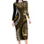 Vintage Samoa Siapo Mamanu Long Sleeve Bodycon Dress Gold Samoan Tapa Motif - Polynesian Pride