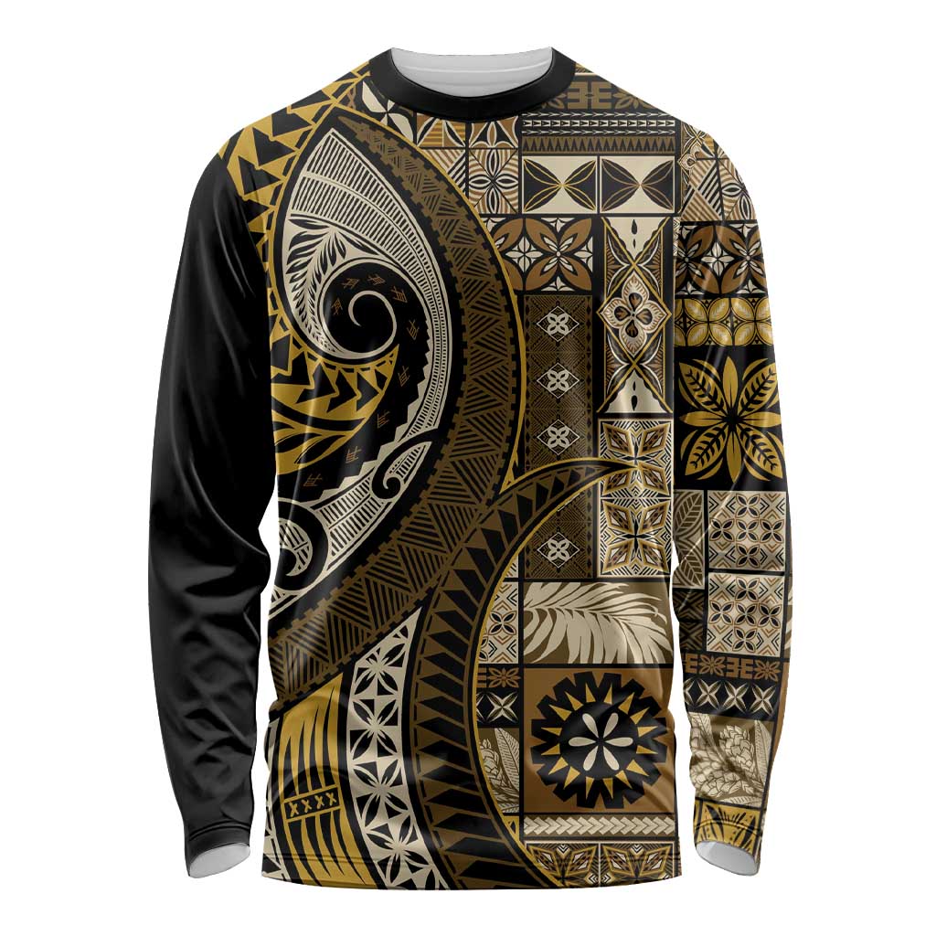 Vintage Samoa Siapo Mamanu Long Sleeve Shirt Gold Samoan Tapa Motif - Polynesian Pride
