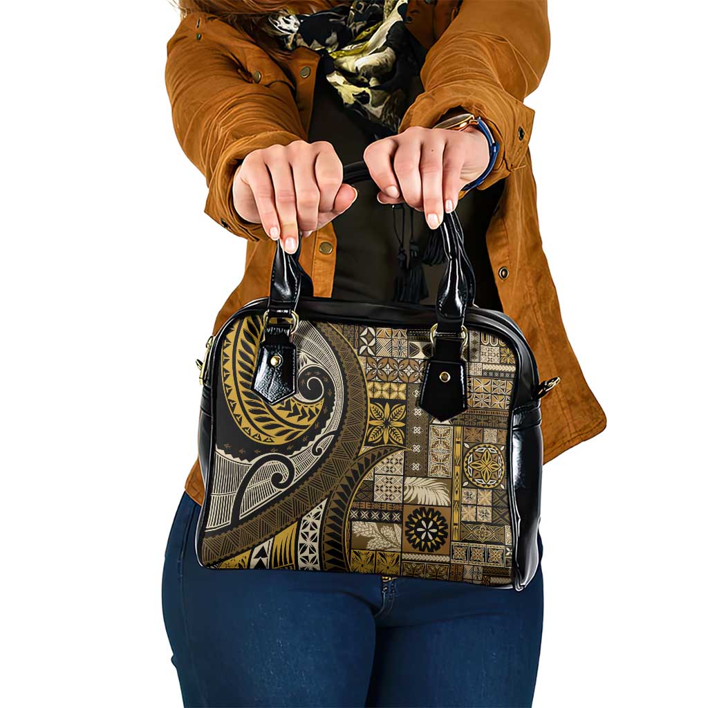Vintage Samoa Siapo Mamanu Shoulder Handbag Gold Samoan Tapa Motif - Polynesian Pride