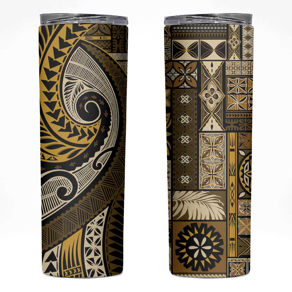 Vintage Samoa Siapo Mamanu Skinny Tumbler Gold Samoan Tapa Motif - Polynesian Pride