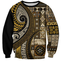 Vintage Samoa Siapo Mamanu Sweatshirt Gold Samoan Tapa Motif - Polynesian Pride