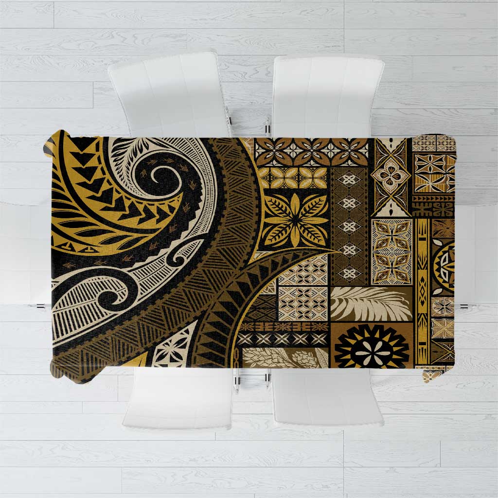 Vintage Samoa Siapo Mamanu Tablecloth Gold Samoan Tapa Motif - Polynesian Pride