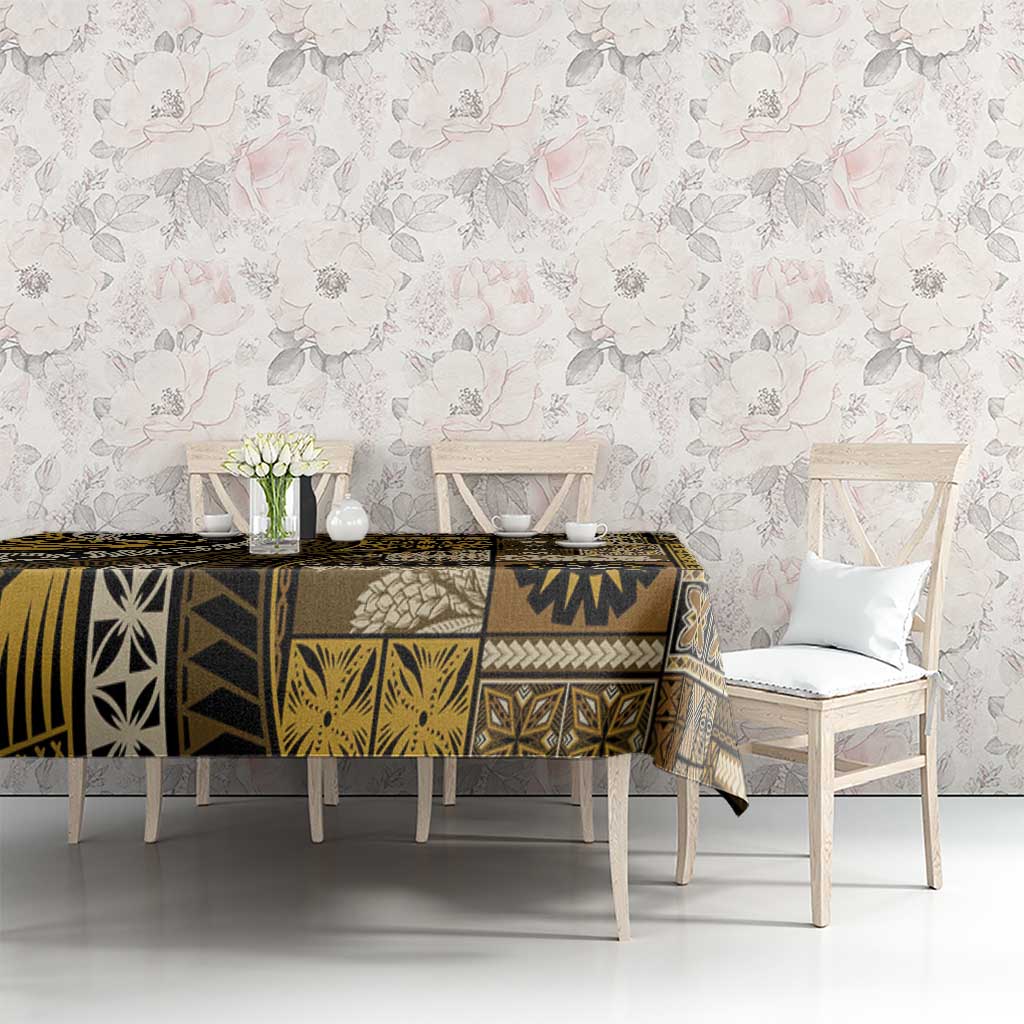 Vintage Samoa Siapo Mamanu Tablecloth Gold Samoan Tapa Motif - Polynesian Pride