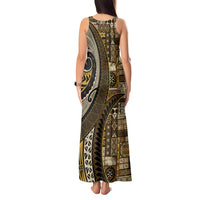 Vintage Samoa Siapo Mamanu Tank Maxi Dress Gold Samoan Tapa Motif - Polynesian Pride