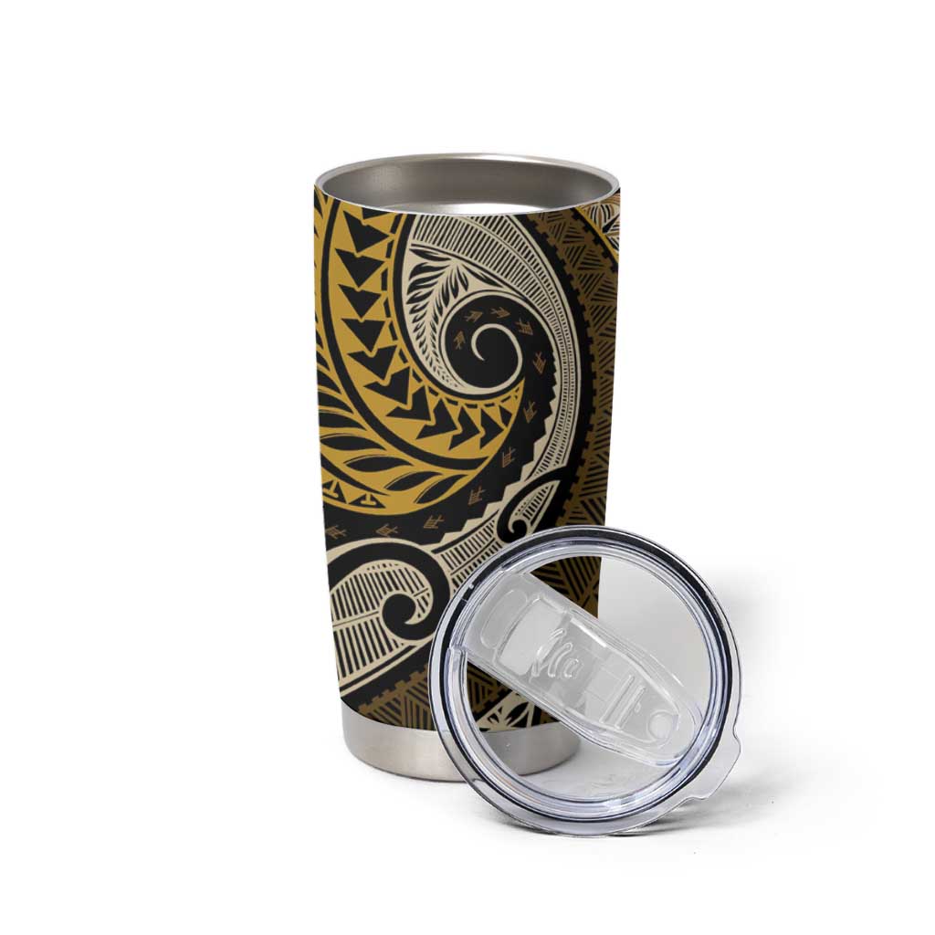 Vintage Samoa Siapo Mamanu Tumbler Cup Gold Samoan Tapa Motif - Polynesian Pride