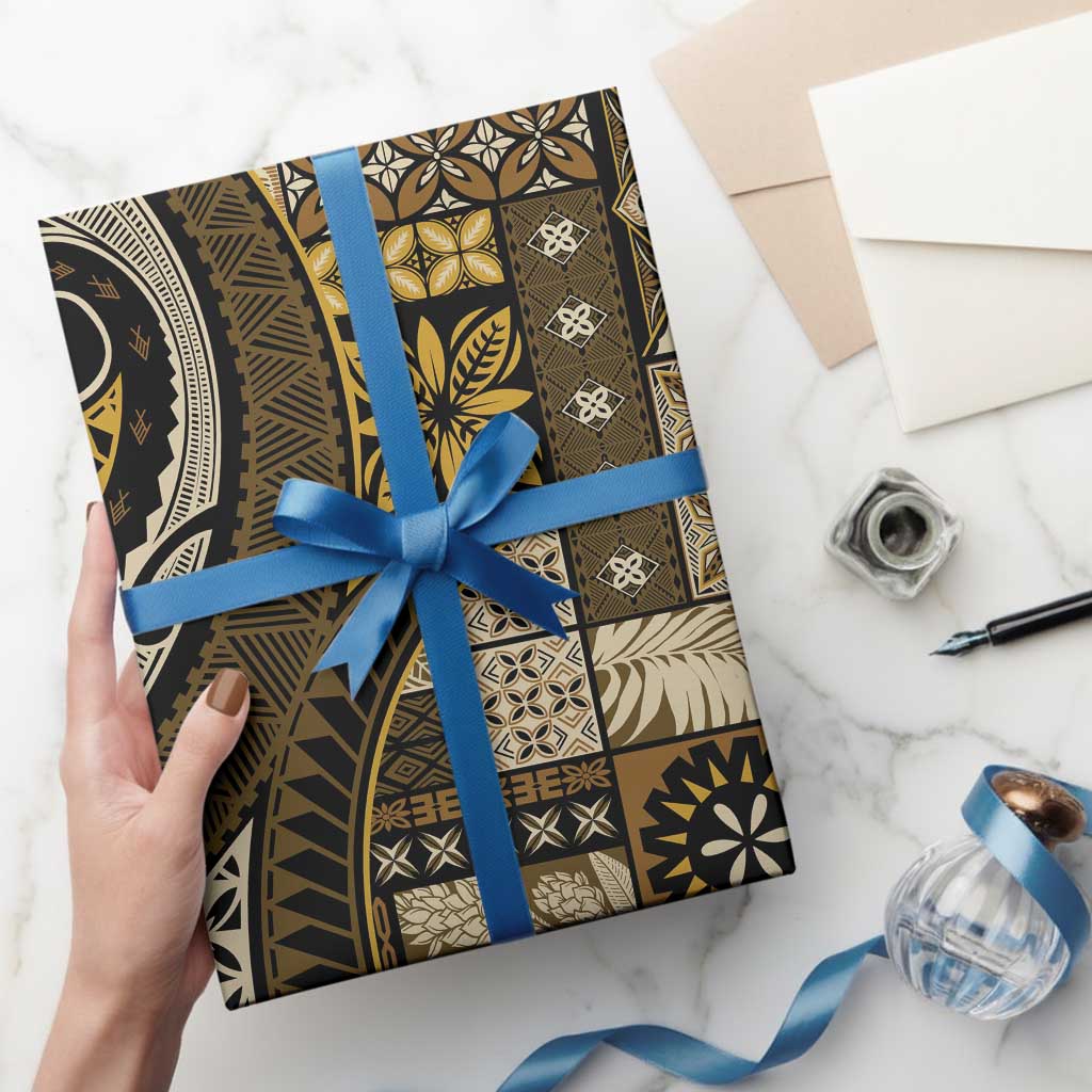 Vintage Samoa Siapo Mamanu Wrapping Paper Gold Samoan Tapa Motif - Polynesian Pride