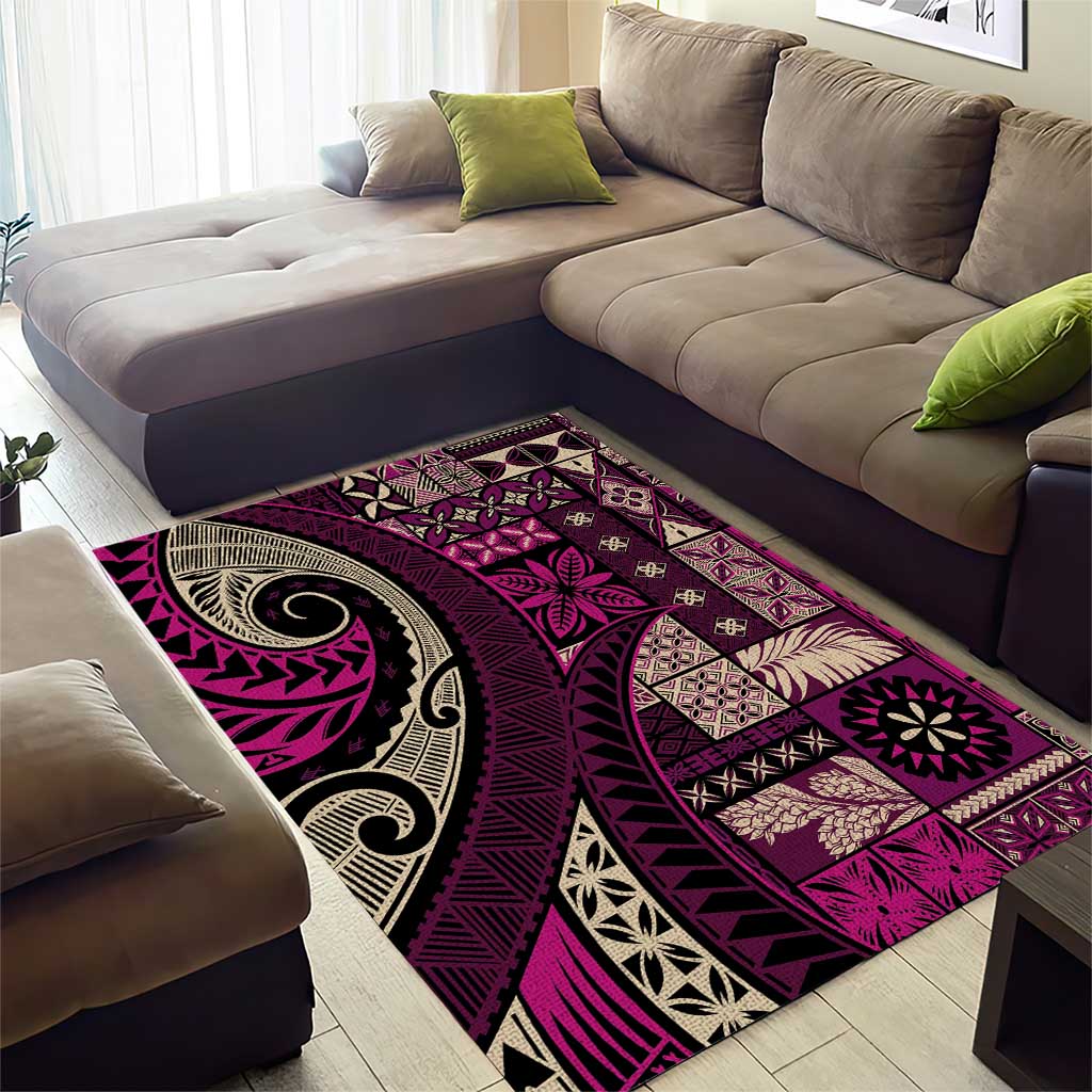 Vintage Samoa Siapo Mamanu Area Rug Pink Samoan Tapa Motif - Polynesian Pride