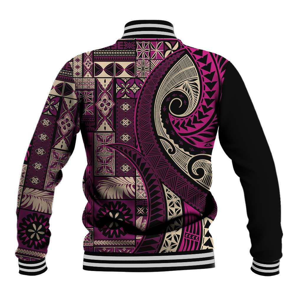 Vintage Samoa Siapo Mamanu Baseball Jacket Pink Samoan Tapa Motif - Polynesian Pride