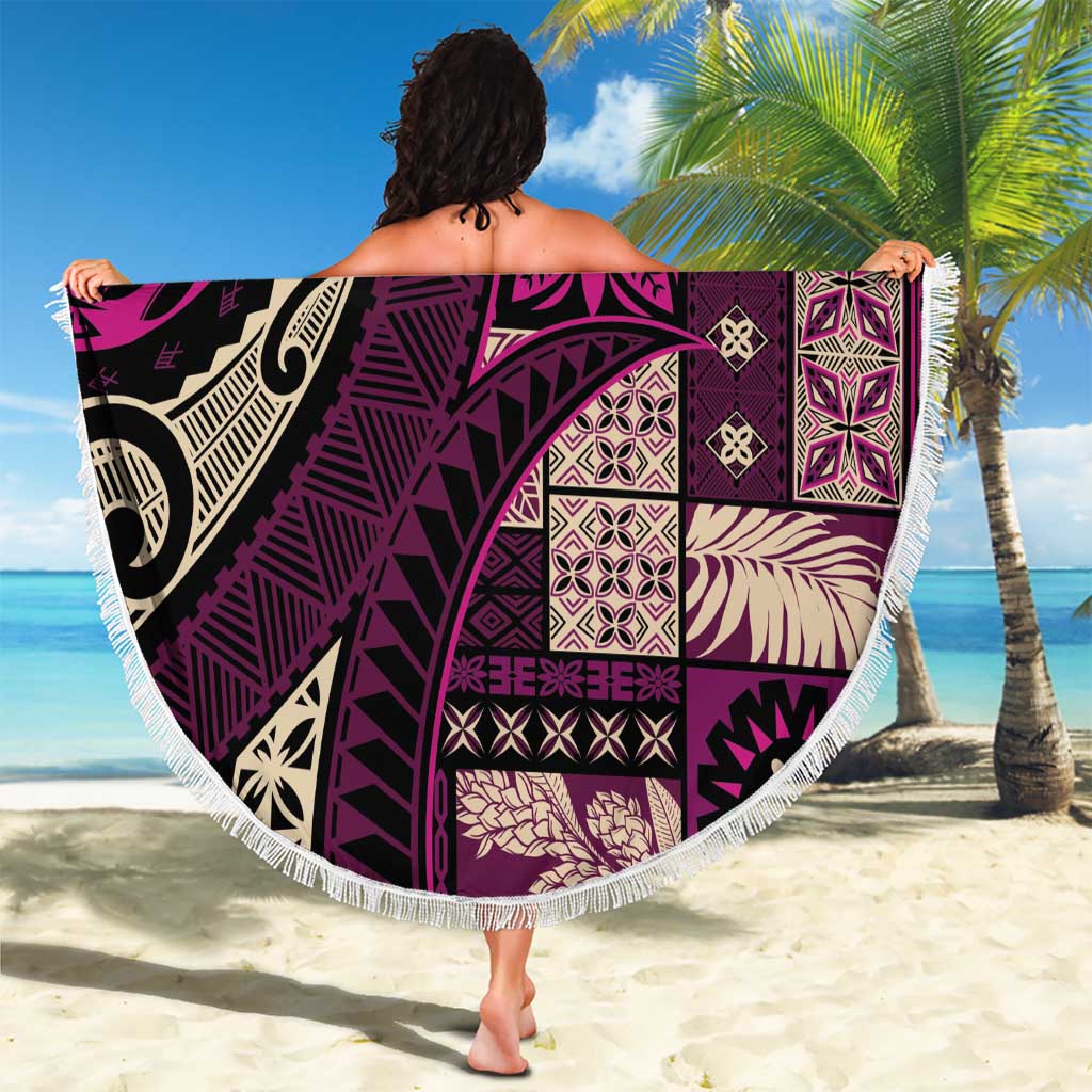Vintage Samoa Siapo Mamanu Beach Blanket Pink Samoan Tapa Motif - Polynesian Pride