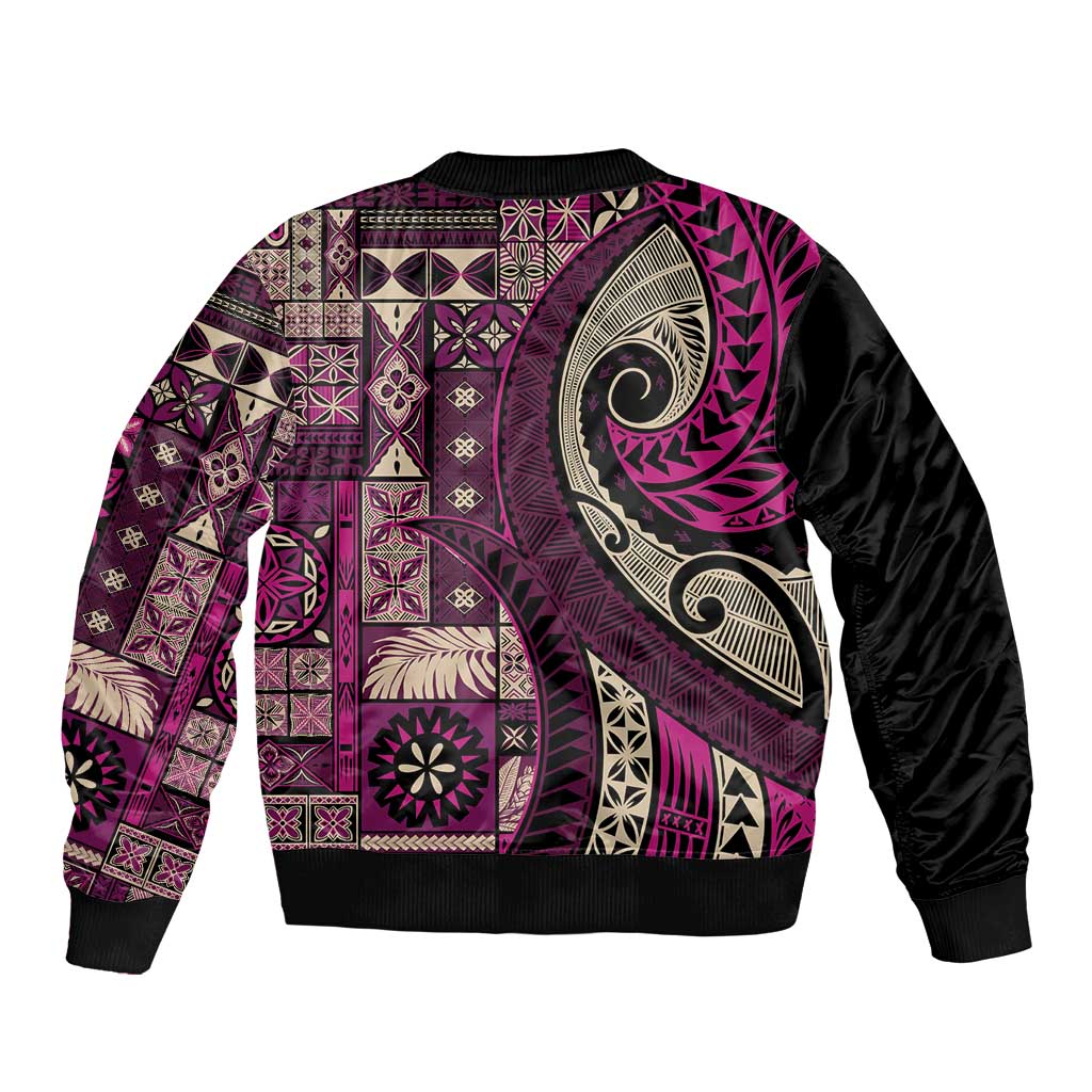 Vintage Samoa Siapo Mamanu Bomber Jacket Pink Samoan Tapa Motif - Polynesian Pride