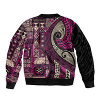 Vintage Samoa Siapo Mamanu Bomber Jacket Pink Samoan Tapa Motif - Polynesian Pride